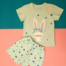 Bunny with Flowers in Sky Blue Tee and Shorts Set