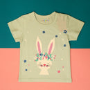 Bunny with Flowers in Sky Blue Tee and Shorts Set
