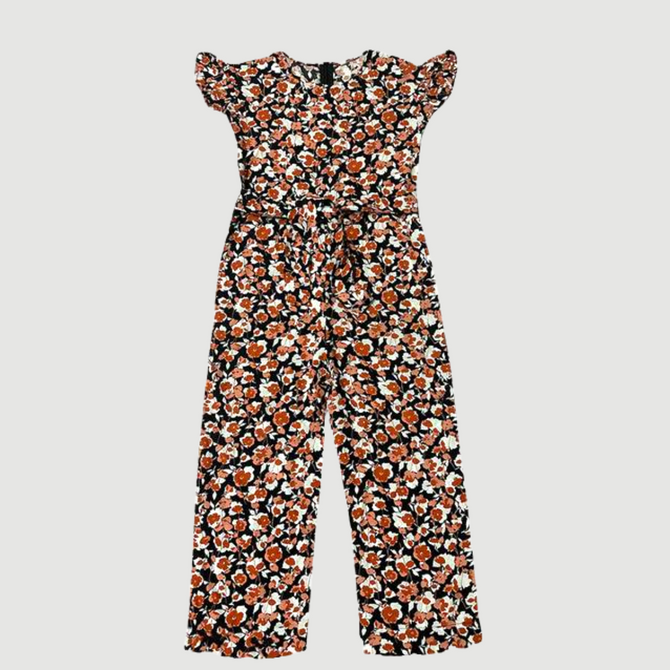 Brown Floral Black Jump Suit