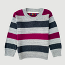 Heather Gray, Maroon & Black Broad Stripped 14 Sweater