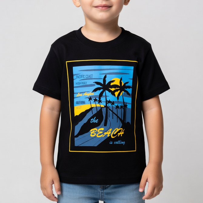 The Beach is Calling Black Tee JC