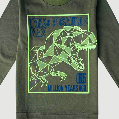 Million Years Ago Tyrannosaurus Rex in Dark Green Full Sleeves Tee