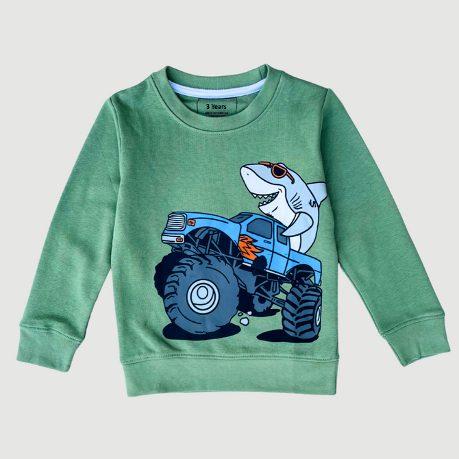 Shark on Monster Truck in Green
