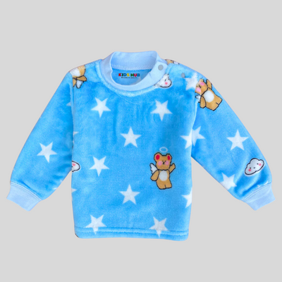 Angel Bear with Stars in Sky Blue Soft Rabbit Fur Full Sleeves Shirt & Pajama Set