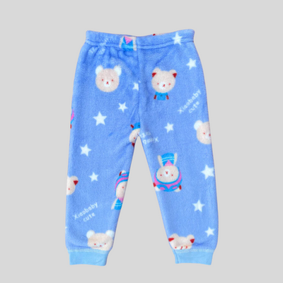 Baby Bear with Stars in Light Blue Soft Rabbit Fur Full Sleeves Shirt & Pajama Set