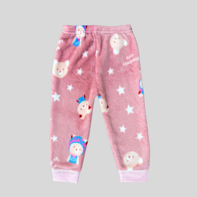 Baby Bear with Stars in Tea Pink Soft Rabbit Fur Full Sleeves Shirt & Pajama Set