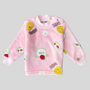 Bear with Apple in Pink Soft Rabbit Fur Full Sleeves Shirt & Pajama Set