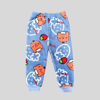 Bear with Big Strawberry in Dark Blue Soft Rabbit Fur Full Sleeves Shirt & Pajama Set