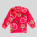 Bear with Big Strawberry in Red Soft Rabbit Fur Full Sleeves Shirt & Pajama Set