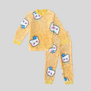 Bear with Crown in Yellow Soft Rabbit Fur Full Sleeves Shirt & Pajama Set