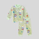 Bunny with Glassies in Rain in Green Soft Rabbit Fur Full Sleeves Shirt & Pajama Set