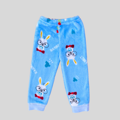 Bunny with Glassies in Rain in Sky Blue Soft Rabbit Fur Full Sleeves Shirt & Pajama Set