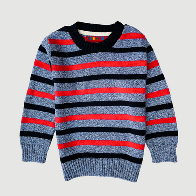 Charcoal Gray, Red & Black Thin Stripped 1 Sweater