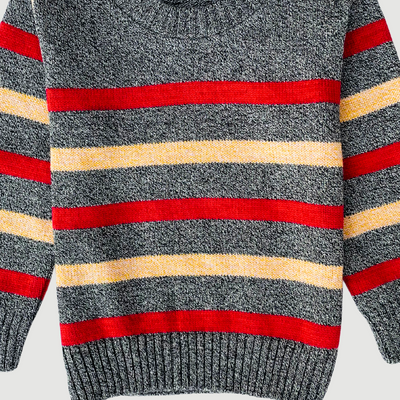 Charcoal Gray, Red & Yellow Thin Stripped 9 Sweater