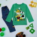 Play The Ball With Giraffe in Green Full Sleeves Tee & Pajama Set