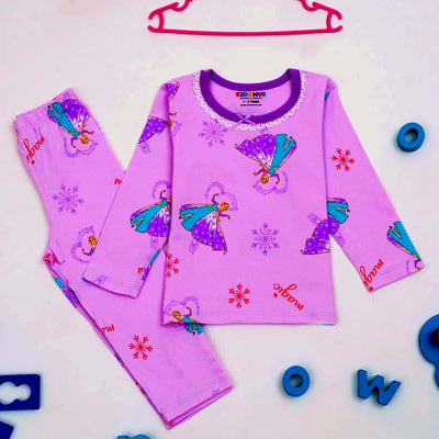 Elsa and Magic in Purple Full Sleeves Tee & Pajama Set