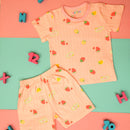 Pink and Yellow Strawberries in Pink Tee and Shorts Set