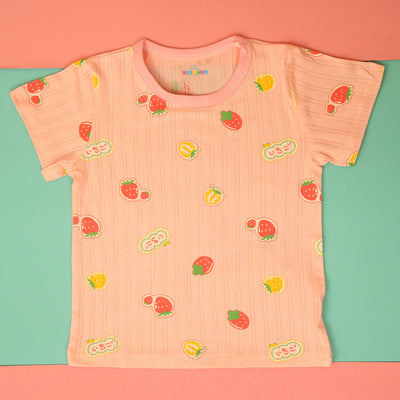 Pink and Yellow Strawberries in Pink Tee and Shorts Set