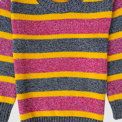 Gray, Pink & Yellow Stripped 4 Sweater