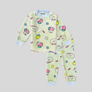 Happy Bear with Flowers in Green Soft Rabbit Fur Full Sleeves Shirt & Pajama Set