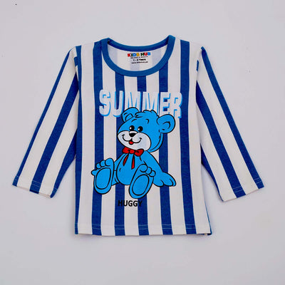 Huggy Bear in Summer with Blue & White Stripped Full Sleeves Tee & Pajama Set