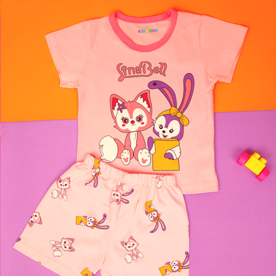 LinaBell and Bunny in Pink Tee and Shorts Set