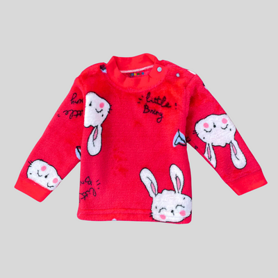 Little Bunny in Red Soft Rabbit Fur Full Sleeves Shirt & Pajama Set