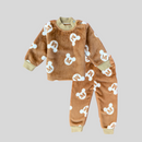 Mickey with M in Brown Soft Rabbit Fur Full Sleeves Shirt & Pajama Set