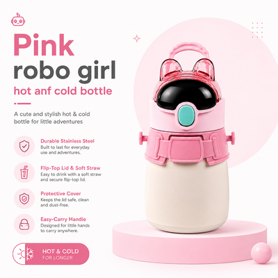 Pink Robo Girl Hot & Cold Bottle
