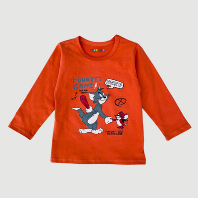 Tom & Jerry Games in Rust Full Sleeves Tee & Pajama Set
