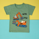 Work Zone Crane in Green Tee and Shorts Set