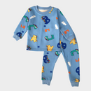 Sky Blue ABC Dino Fleece Full Sleeves Shirt & Pajama Set