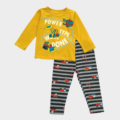 Power Type Crane in Mustard Full Sleeves Tee & Pajama Set