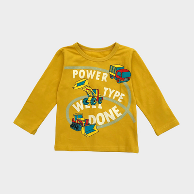 Power Type Crane in Mustard Full Sleeves Tee & Pajama Set